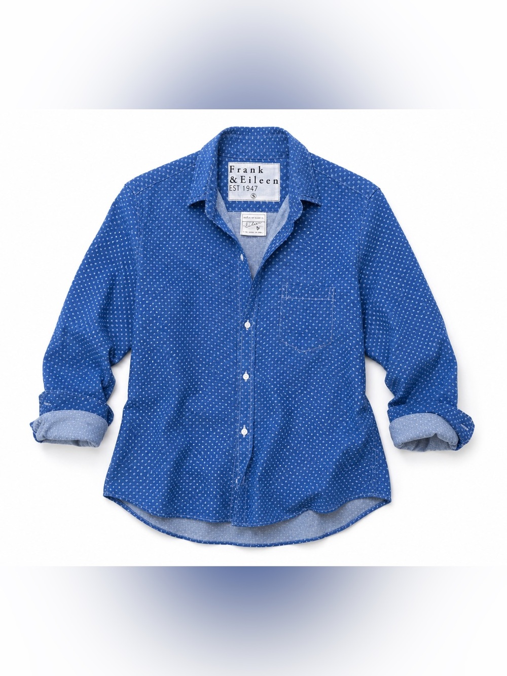 Frank And Eileen Eileen Relaxed Button-Up Shirt, Blue Patterned- Small NWOT